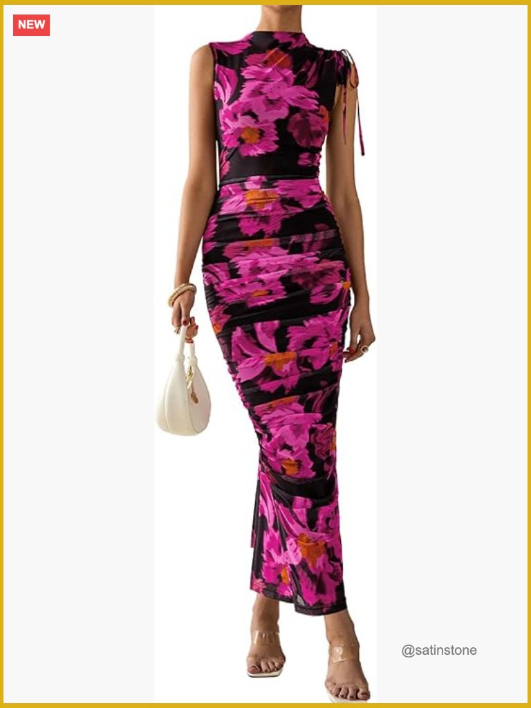 Sleeveless Maxi Bodycon Dress With Back Slit For Wedding Guest Cocktail